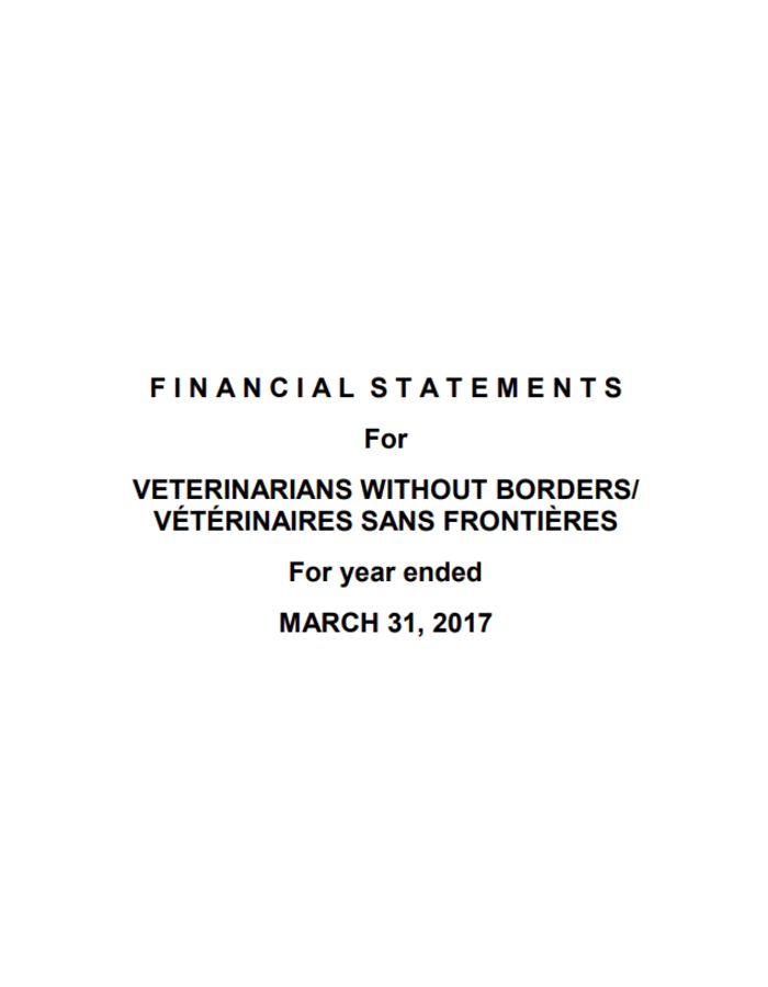 Financial Report Cover 2016-2017 | Veterinarians Without Borders