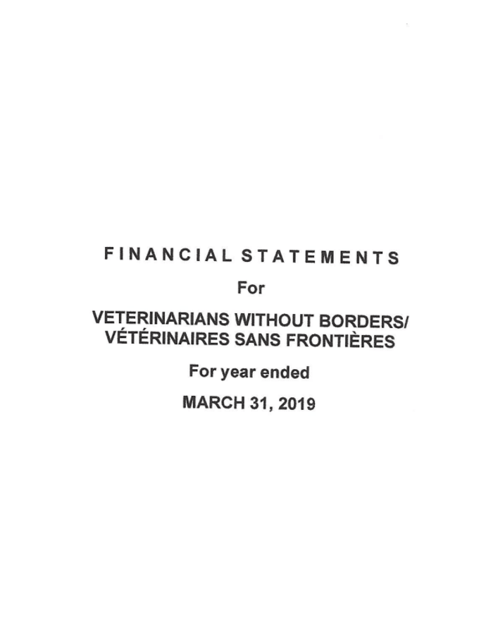 Financial Report Cover 2018-2019 | Veterinarians Without Borders